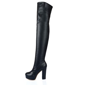 Sexy Round Toe Chunky Heel Platform Riding Boots