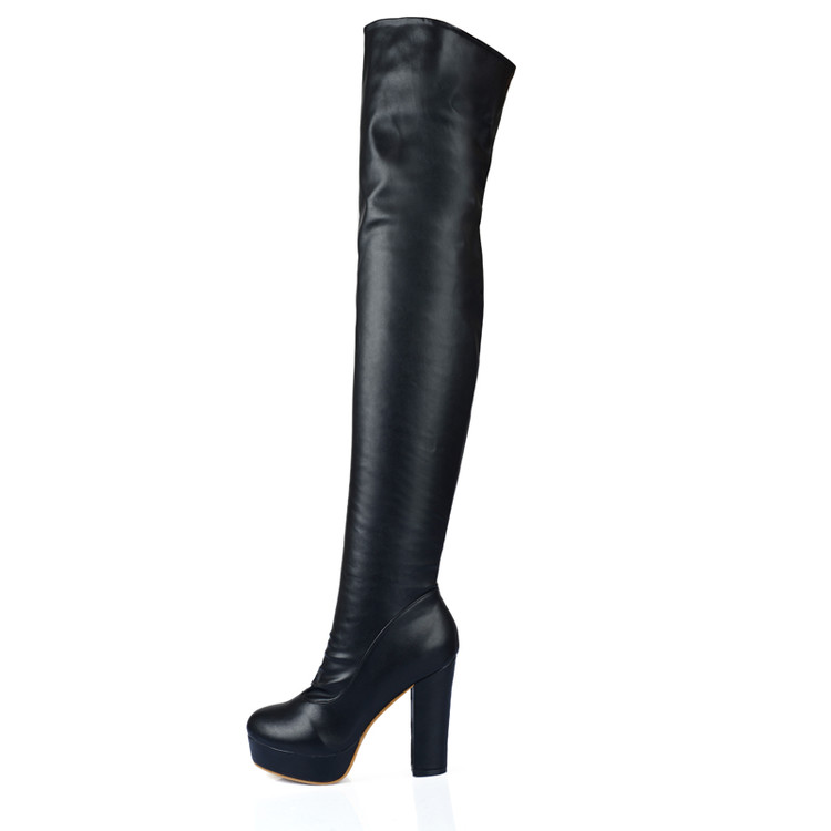 Sexy Round Toe Chunky Heel Platform Riding Boots