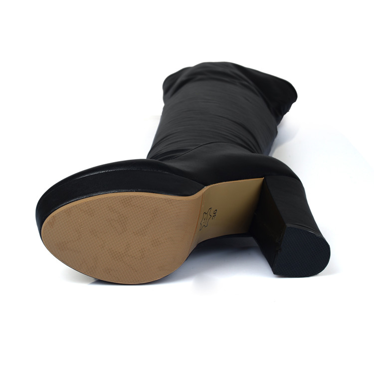 Sexy Round Toe Chunky Heel Platform Riding Boots - Image 2