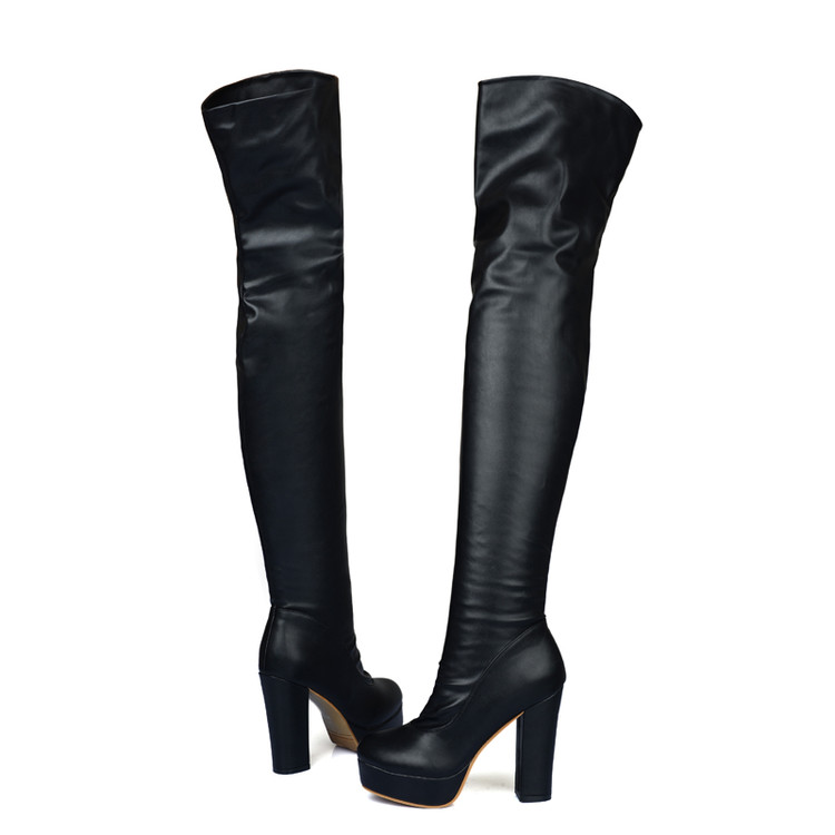 Sexy Round Toe Chunky Heel Platform Riding Boots - Image 4