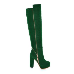 Japanese Style Faux Suede Platform Riding Boots with Metal Decoration