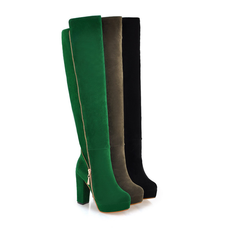 Japanese Style Faux Suede Platform Riding Boots with Metal Decoration - Image 4