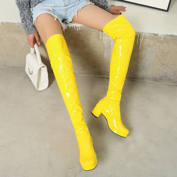 Japanese Style PU Mid Heel Chunky Heel Round Toe Side Zip Long Fashion Boots - Image 3