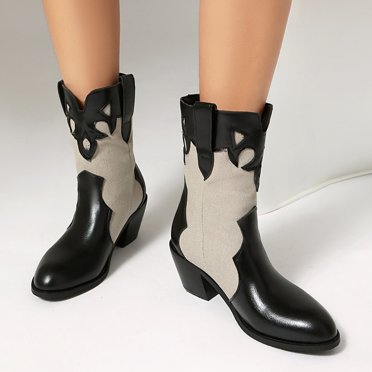Women's Knight Boots PU Chunky High Heel Slip-On Short Boots - Image 3
