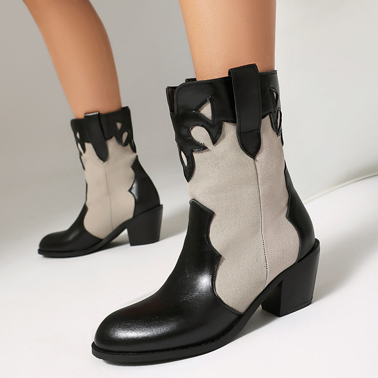 Women's Knight Boots PU Chunky High Heel Slip-On Short Boots