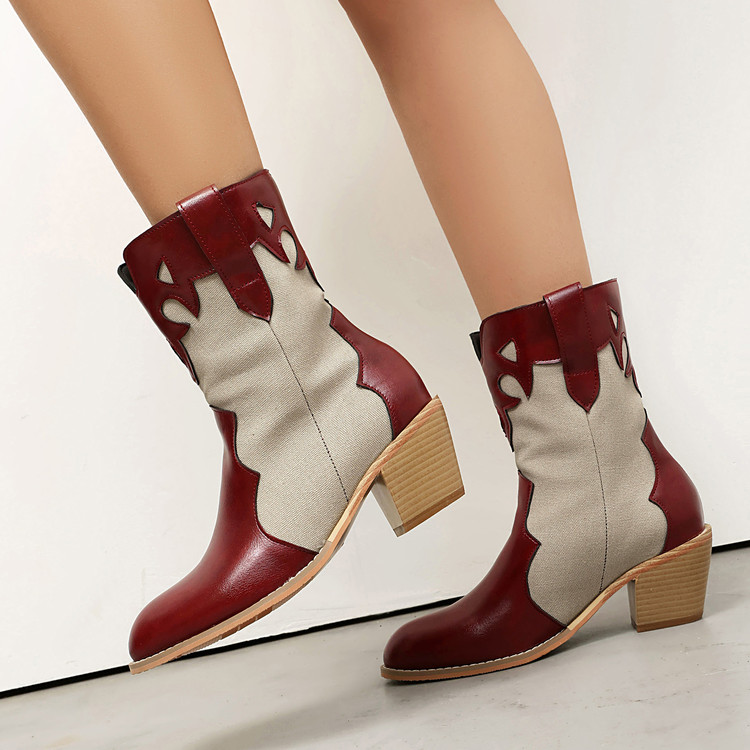 Women's Knight Boots PU Chunky High Heel Slip-On Short Boots - Image 2