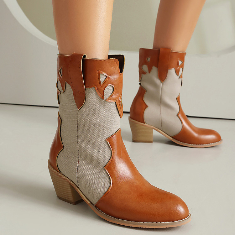Women's Knight Boots PU Chunky High Heel Slip-On Short Boots - Image 4