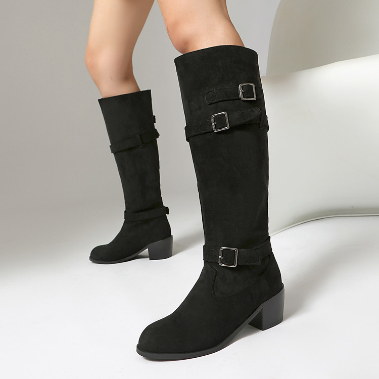 Knight Boots in Dark Brown or Black with Belt Buckle and Chunky Mid Heel - Image 4