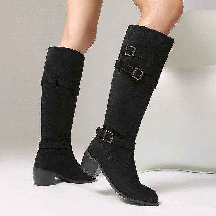 Knight Boots in Dark Brown or Black with Belt Buckle and Chunky Mid Heel - Image 5